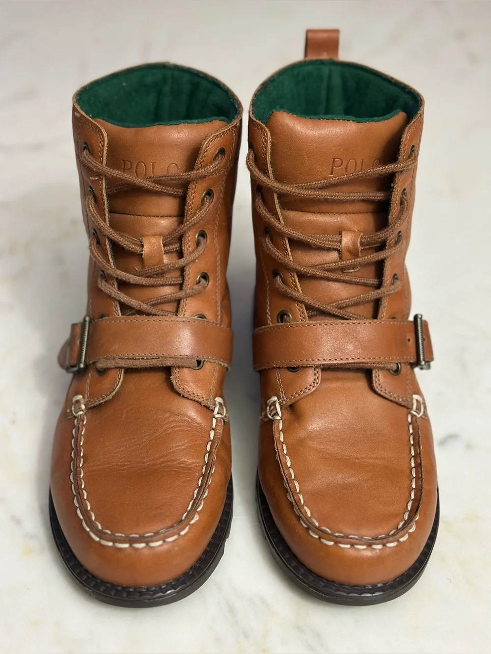Polo Ralph Lauren Ranger Hi II Tan Leather Moc Toe Boots Boys Size 5